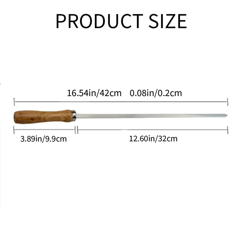 HGHO Kebab BBQ Stainless Steel Skewers With Wooden Handles Flat Reusable Metal Skewer Sticks With Storage Pouch 24Pcs