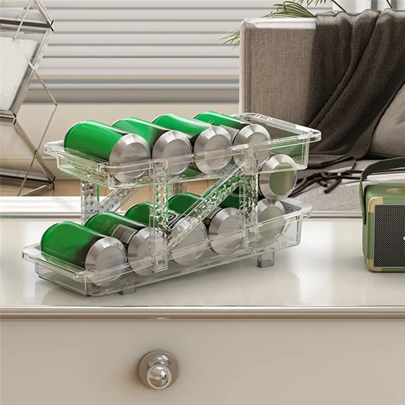 HGHO Refrigerator Can Dispenser Rolling Beverage Soda Can Fridge Organizer Shelf Beer Coke Storage Refrigerator Durable Transpar