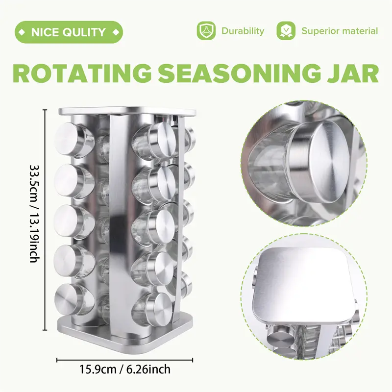 HGHO New Kitchen Supplies Stainless Steel Rotating Seasoning Jar Set Seasoning Jar Spice Rack Spice Bottle Seasoning Rack