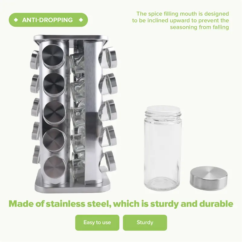 HGHO New Kitchen Supplies Stainless Steel Rotating Seasoning Jar Set Seasoning Jar Spice Rack Spice Bottle Seasoning Rack