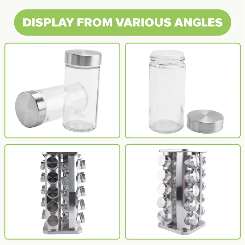 HGHO New Kitchen Supplies Stainless Steel Rotating Seasoning Jar Set Seasoning Jar Spice Rack Spice Bottle Seasoning Rack