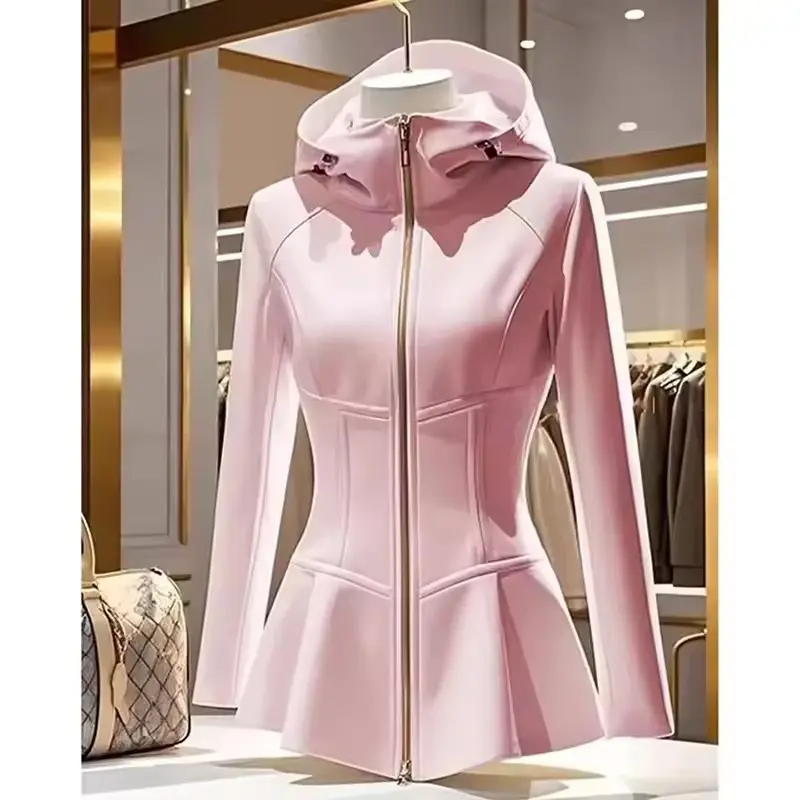 New Korean 2025 High Quality Women's Jacket Spring Autumn Hooded Short Lady Outerwear Casual Wild  Long Sleeve Ladies Coat