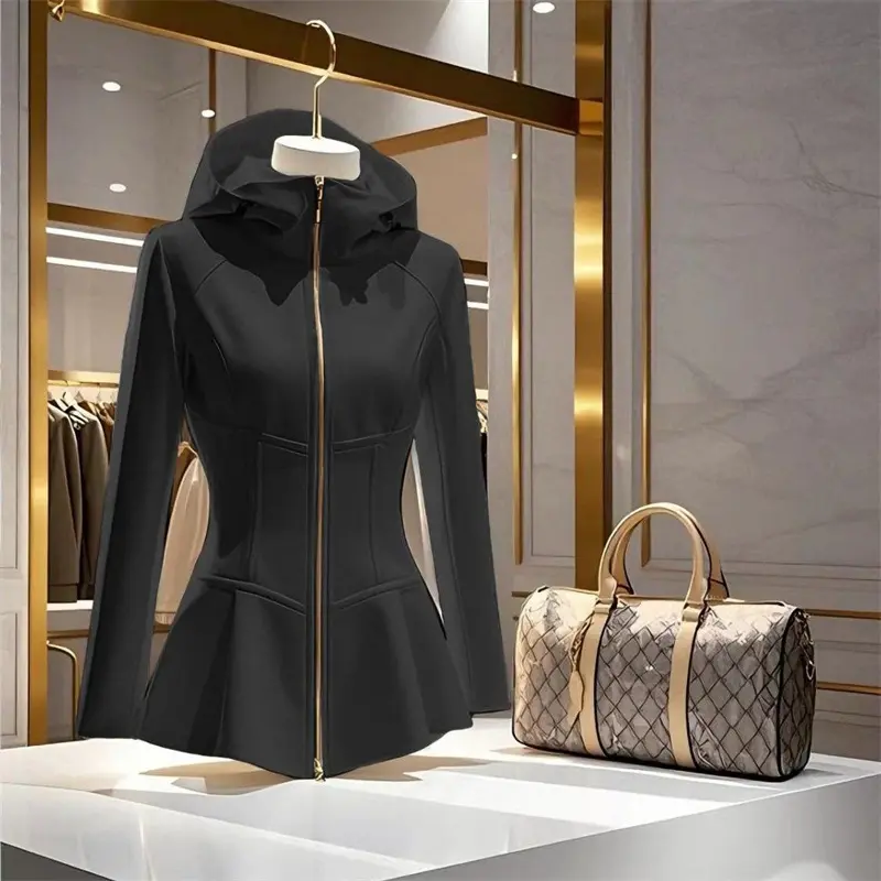 New Korean 2025 High Quality Women's Jacket Spring Autumn Hooded Short Lady Outerwear Casual Wild  Long Sleeve Ladies Coat