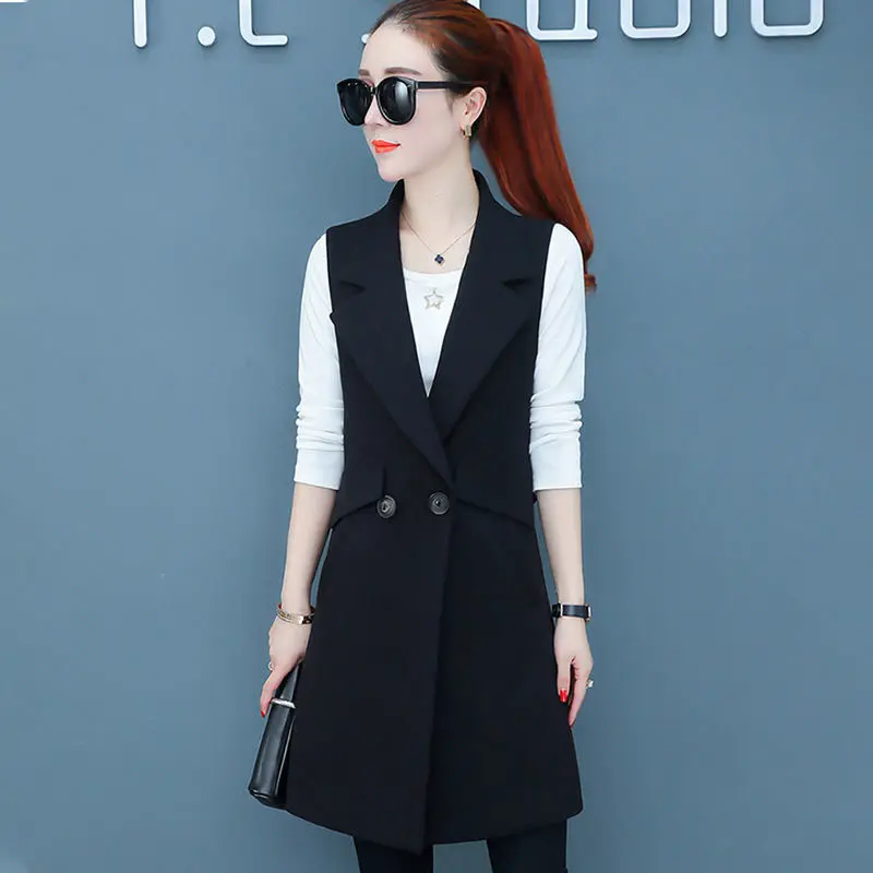 2022 New Fashion Spring Autumn Women's Plaid Vest Double Breasted Sleeveless Jacket Long Vest Female Waistcoat Windbreaker Coat
