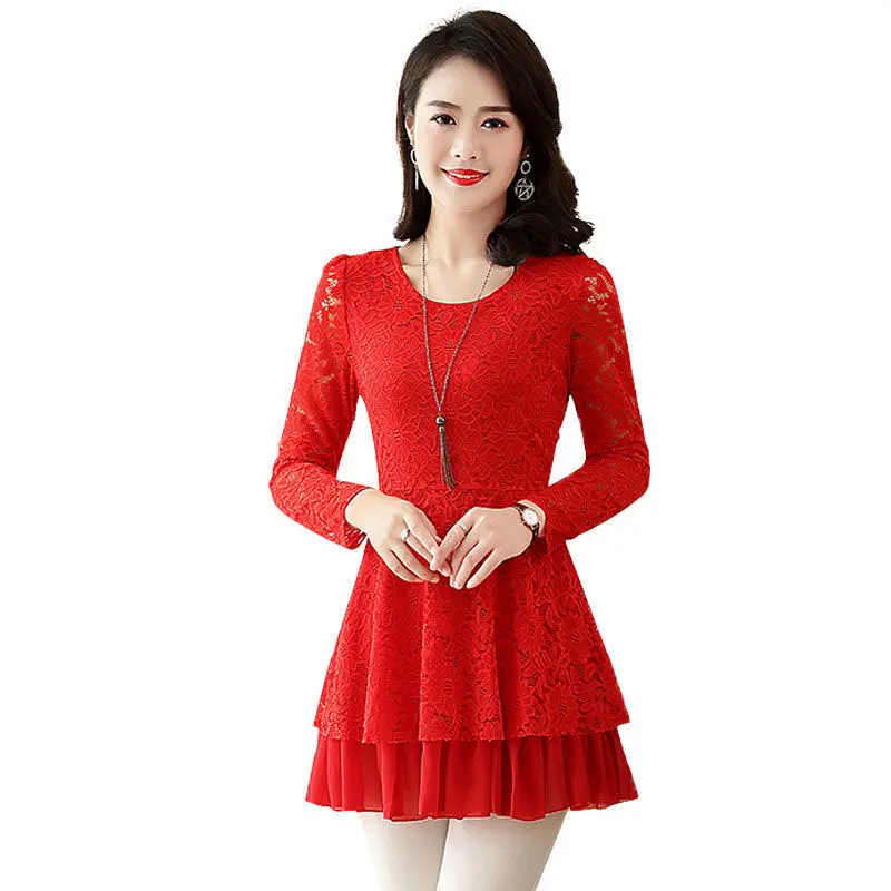 Women's T-shirt Spring a Autumn 2025 New middle aged Lace shirt Women Loose Long-sleeved bottoming Shirt Casual Female Top A560
