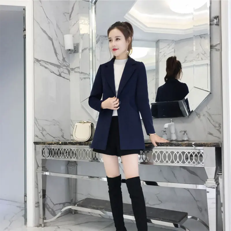 Wool Coat Women Autumn Winter Jacket 2025 New Fashion Mid Long Suit Collar Solid Coats Thick Warm Wool Female Coat Tops R1935