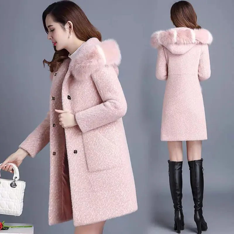 Imitation mink velvet Female Jacket Autumn Winter Women Woolen Coat Middle-aged Overcoat Woman Thicken Warm Wool Outwear R884