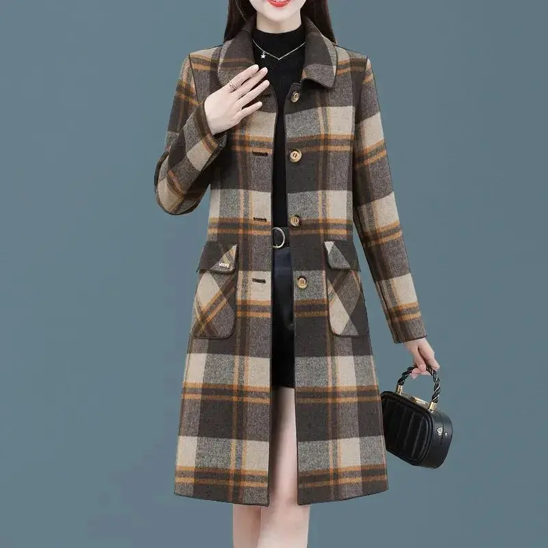 2025 Autumn Winter NewDouble Faced Cashmere Woolen Coat Women Mid length Single breasted All-Match Casual  Wool Outerwear Female