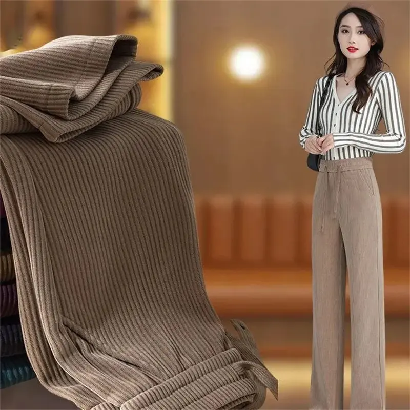 Corduroy Harlan Pants Women's 2025 Autumn/Winter New High Waist Loose Elegant Casual Ladies Pants Fashion Versatile Female Pants