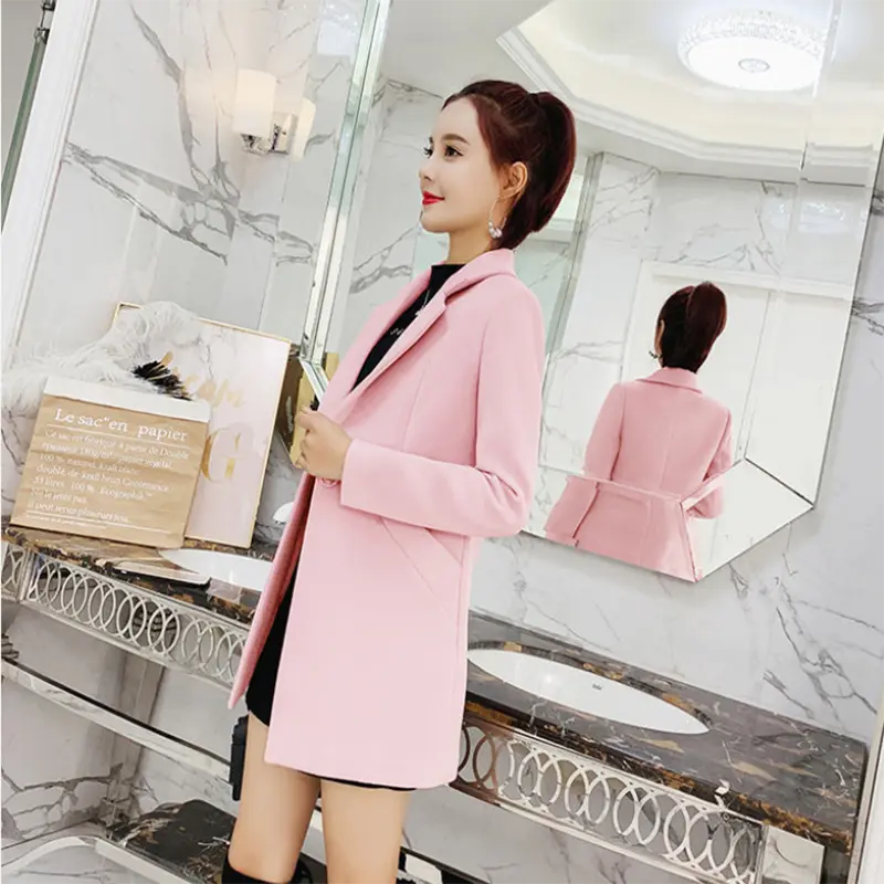 Wool Coat Women Autumn Winter Jacket 2025 New Fashion Mid Long Suit Collar Solid Coats Thick Warm Wool Female Coat Tops R1935