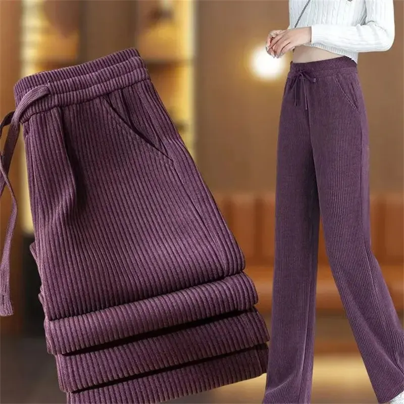 Corduroy Harlan Pants Women's 2025 Autumn/Winter New High Waist Loose Elegant Casual Ladies Pants Fashion Versatile Female Pants