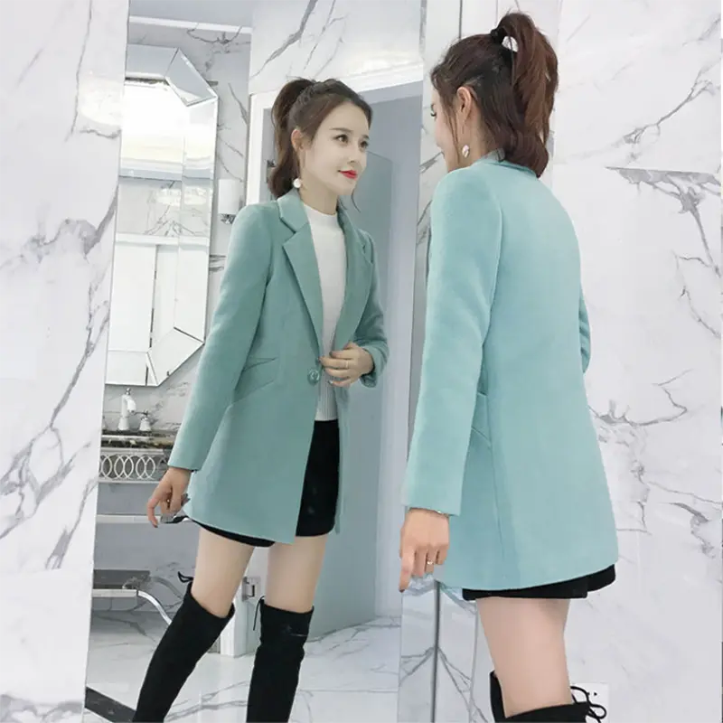 Wool Coat Women Autumn Winter Jacket 2025 New Fashion Mid Long Suit Collar Solid Coats Thick Warm Wool Female Coat Tops R1935