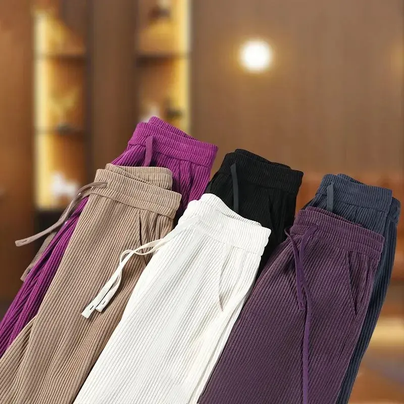 Corduroy Harlan Pants Women's 2025 Autumn/Winter New High Waist Loose Elegant Casual Ladies Pants Fashion Versatile Female Pants
