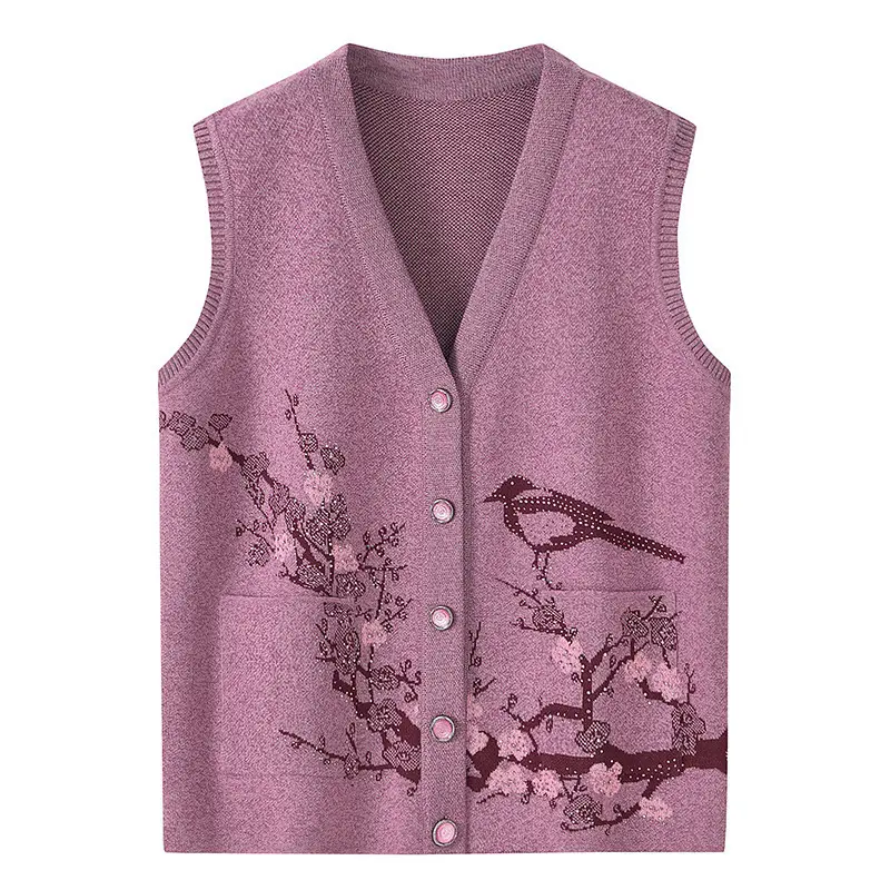 Korean 2025 New Middle-aged And elderly Women Sweater Vests Cardigan Autumn Winter Mother Sleeveless Warm Waistcoat Female