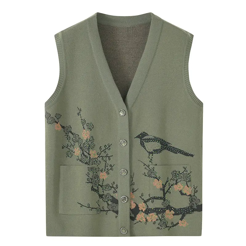 Korean 2025 New Middle-aged And elderly Women Sweater Vests Cardigan Autumn Winter Mother Sleeveless Warm Waistcoat Female