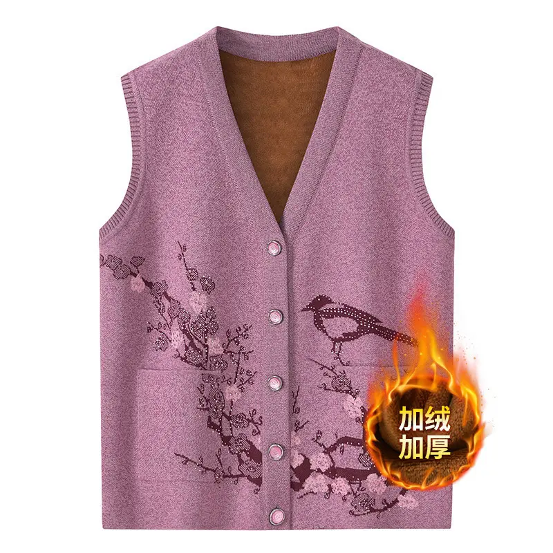 Korean 2025 New Middle-aged And elderly Women Sweater Vests Cardigan Autumn Winter Mother Sleeveless Warm Waistcoat Female
