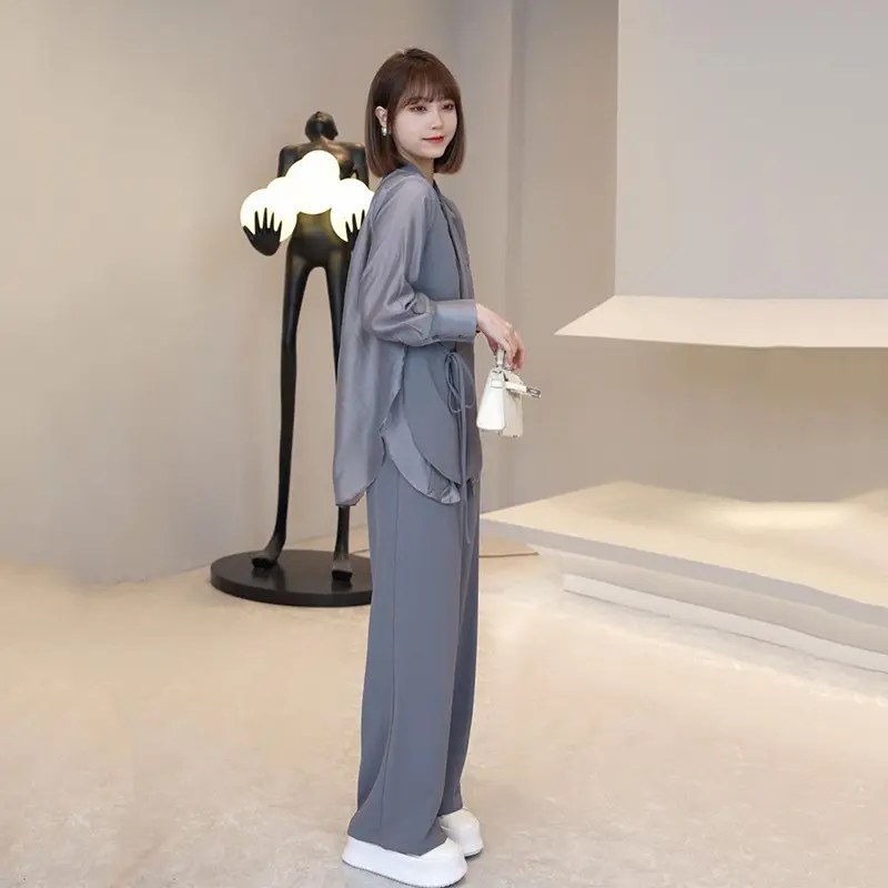 2025 New Summer Fashion Suit Style Jacket Tops + Long Pants Women's Two-Piece Casual Elegant Middle-aged Slim Female Sets E798