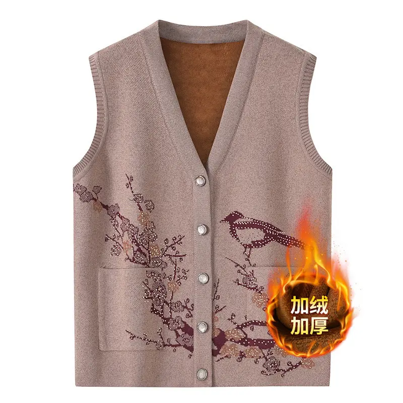 Korean 2025 New Middle-aged And elderly Women Sweater Vests Cardigan Autumn Winter Mother Sleeveless Warm Waistcoat Female