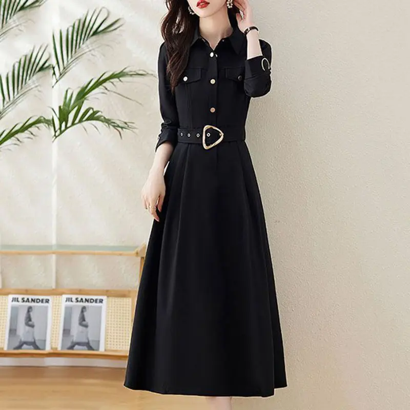 Spring Autumn Dresses Women's 2025 New Long Sleeve Temperament Female Dress Elegant Mid Long Dresses  Ladies Vestidos