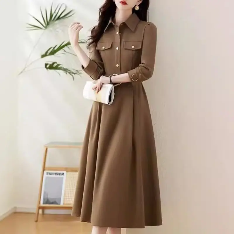 Spring Autumn Dresses Women's 2025 New Long Sleeve Temperament Female Dress Elegant Mid Long Dresses  Ladies Vestidos