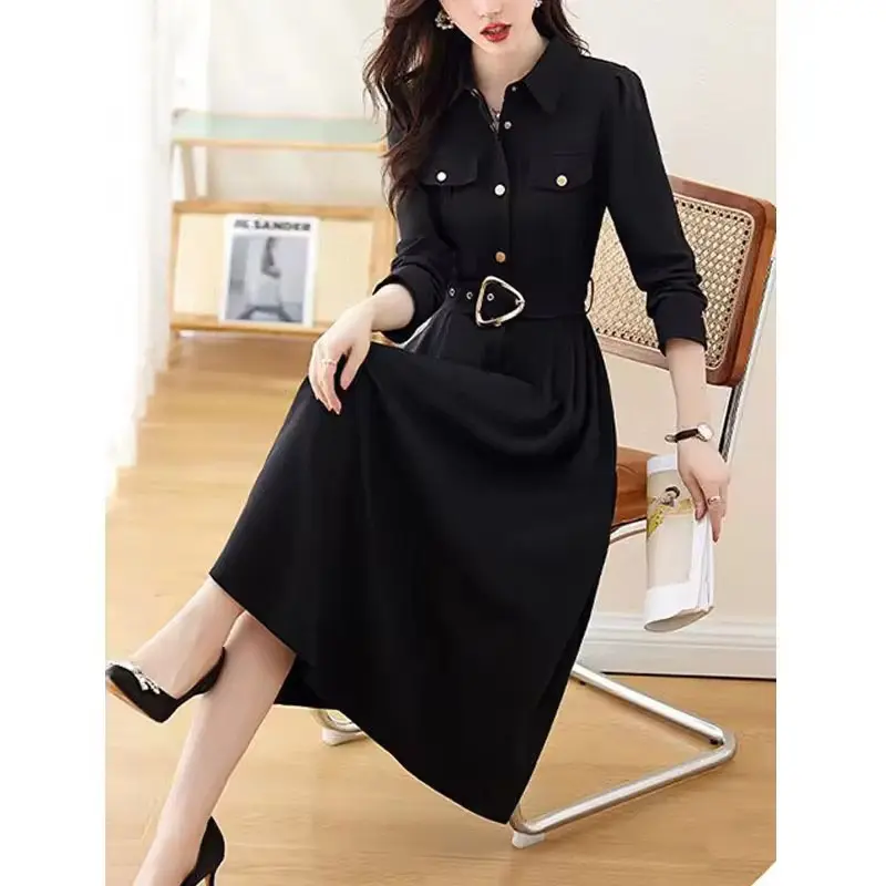 Spring Autumn Dresses Women's 2025 New Long Sleeve Temperament Female Dress Elegant Mid Long Dresses  Ladies Vestidos