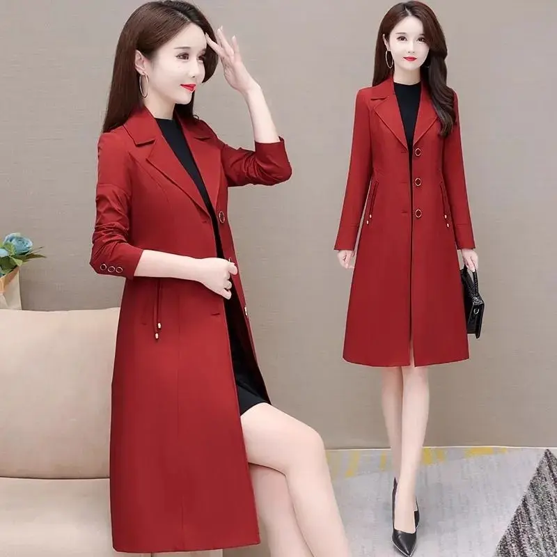 Women Trench Coat 2025 New Spring Autumn Windbreaker Lady Fashion All-Match Slim Coat Ladies Mid-length Outerwea Tops 4XL
