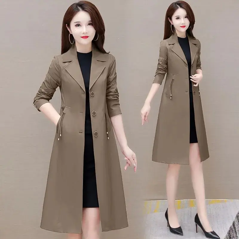 Women Trench Coat 2025 New Spring Autumn Windbreaker Lady Fashion All-Match Slim Coat Ladies Mid-length Outerwea Tops 4XL