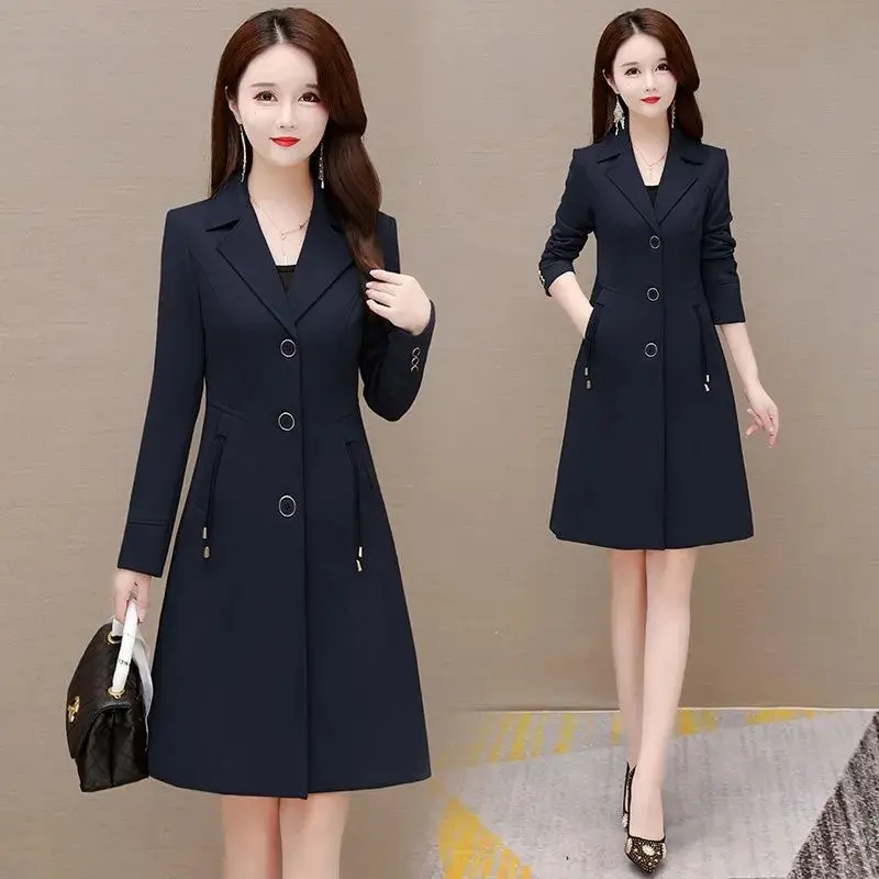 Women Trench Coat 2025 New Spring Autumn Windbreaker Lady Fashion All-Match Slim Coat Ladies Mid-length Outerwea Tops 4XL
