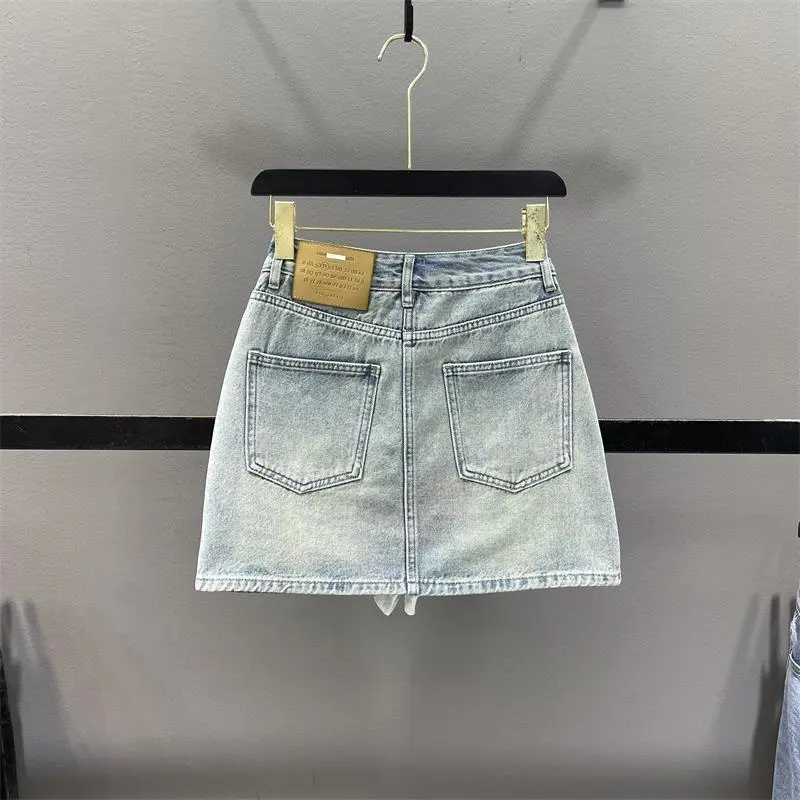 Korean Flower Embroidery Denim Skirt Female 2025 New Spring Summer Temperament High Waist Slim A Word Hip Jeans Skirt Woman