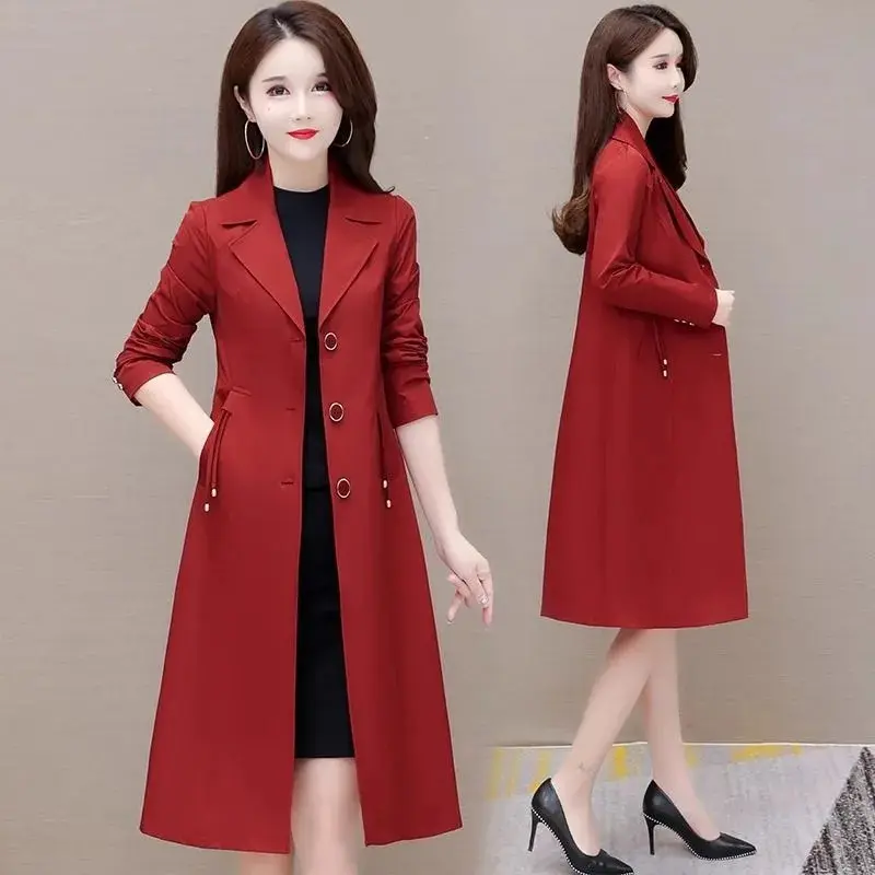 Women Trench Coat 2025 New Spring Autumn Windbreaker Lady Fashion All-Match Slim Coat Ladies Mid-length Outerwea Tops 4XL