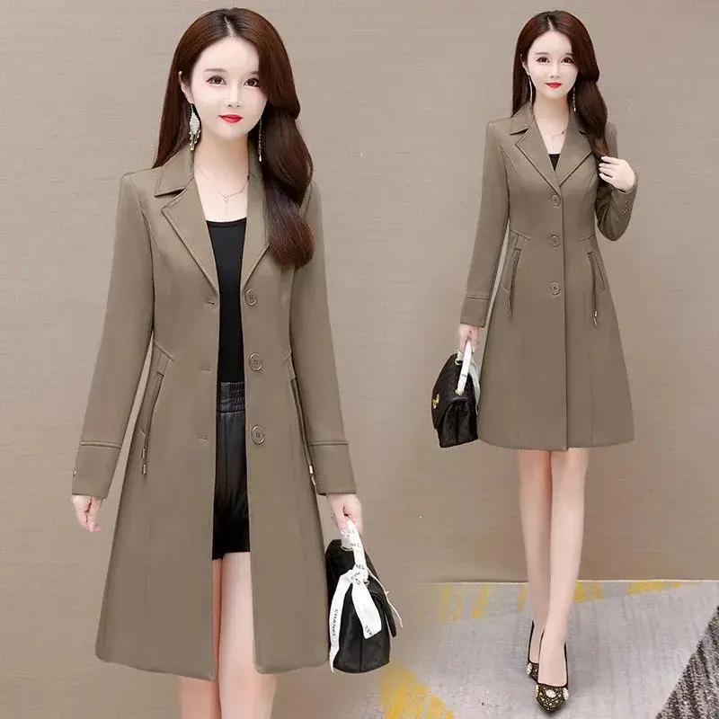 Women Trench Coat 2025 New Spring Autumn Windbreaker Lady Fashion All-Match Slim Coat Ladies Mid-length Outerwea Tops 4XL