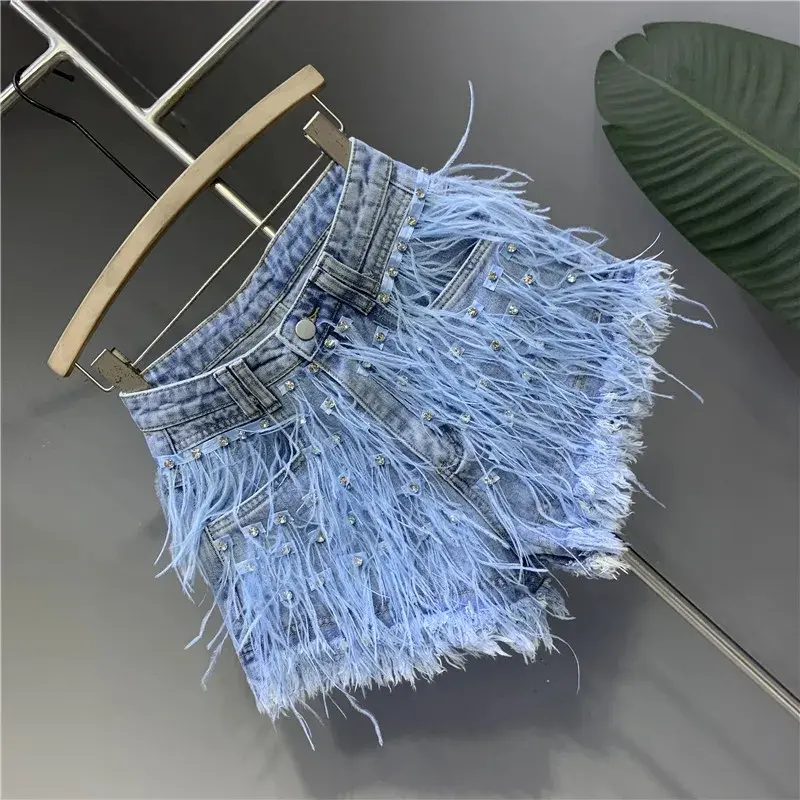 Diamond Setting light Blue Denim Skirt Women Spring Summer New 2025 Elastic Waist Joker Buttocks Wrapped Ladies Casual Clothing