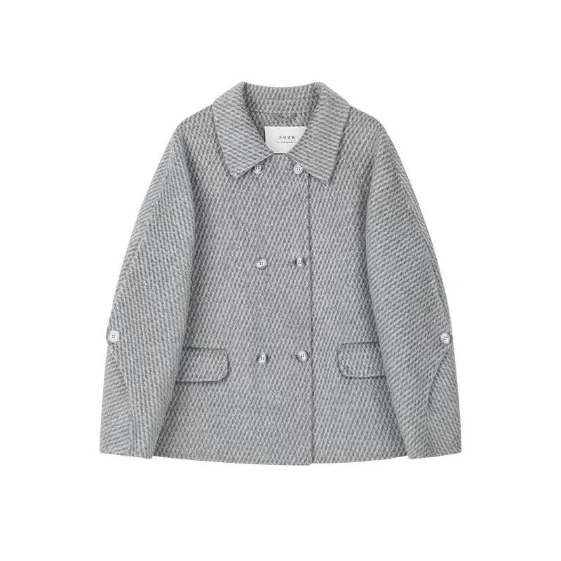 2025 Autumn Winter Women's Woolen Coats New Fashion Korean Solid Short Outerwear Loose Double Breasted Woolen Jacket Female Tops