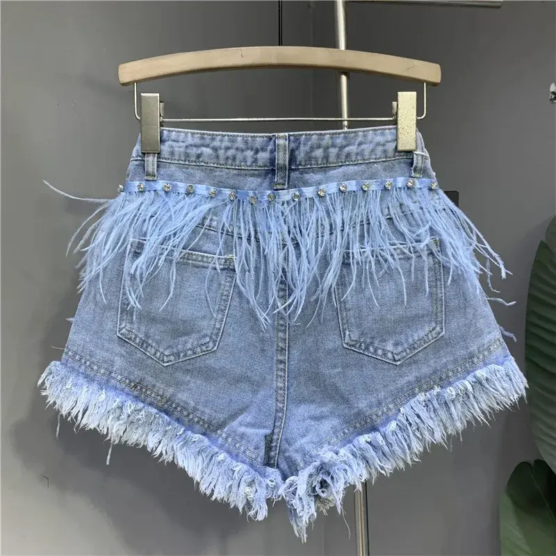 Diamond Setting light Blue Denim Skirt Women Spring Summer New 2025 Elastic Waist Joker Buttocks Wrapped Ladies Casual Clothing
