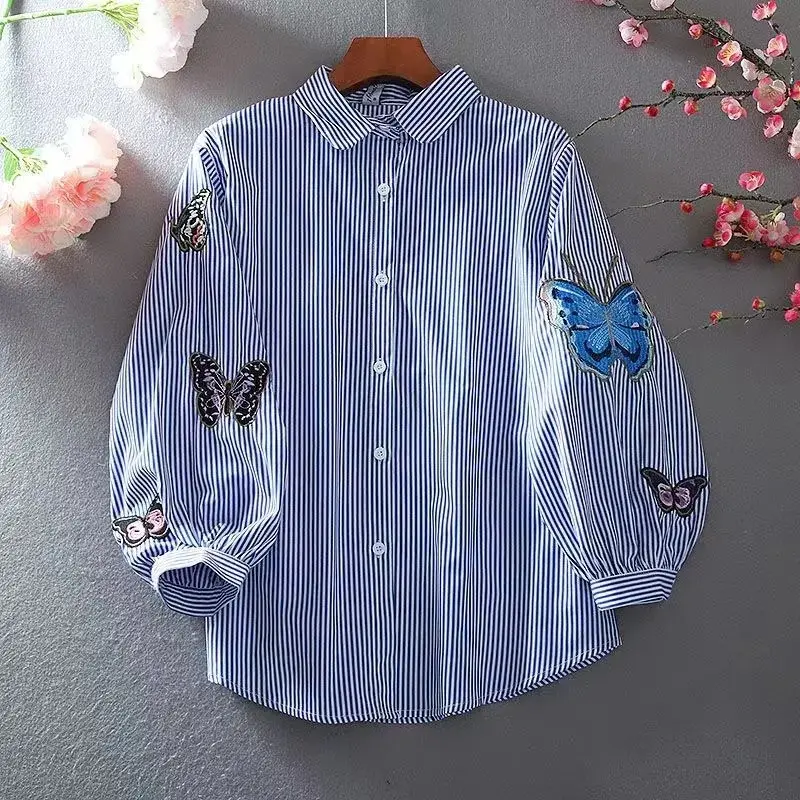 Women Shirts 2025 New Summer Korean Loose Embroidery Casual All-match Shirts Tops Female Office Lady Basic Shirt Blouses Ladies