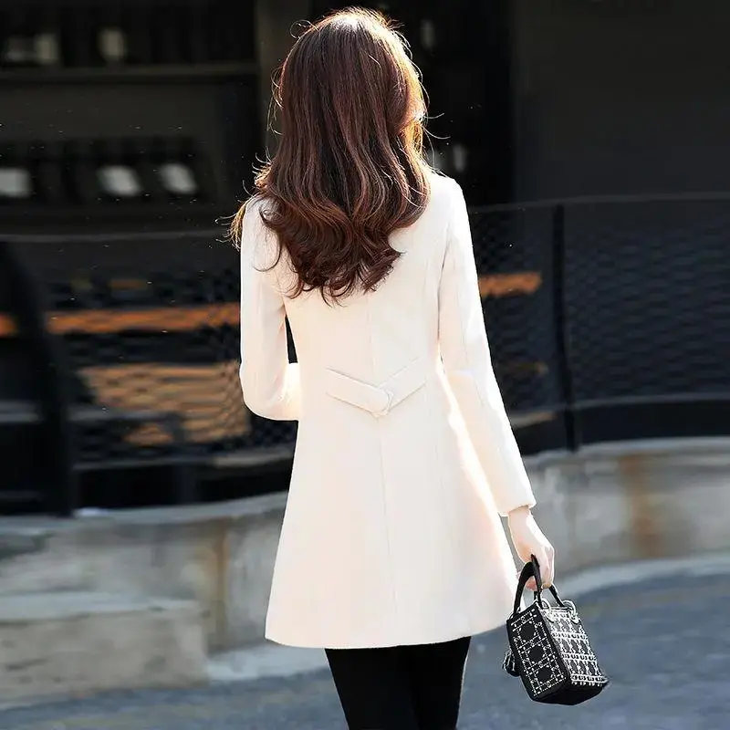 Woolen Women Jacket Autumn Winter Female Coat Korean Version New Mid Long Woolen Warm Coats Casual Wool Lady Outwear Tops R1489