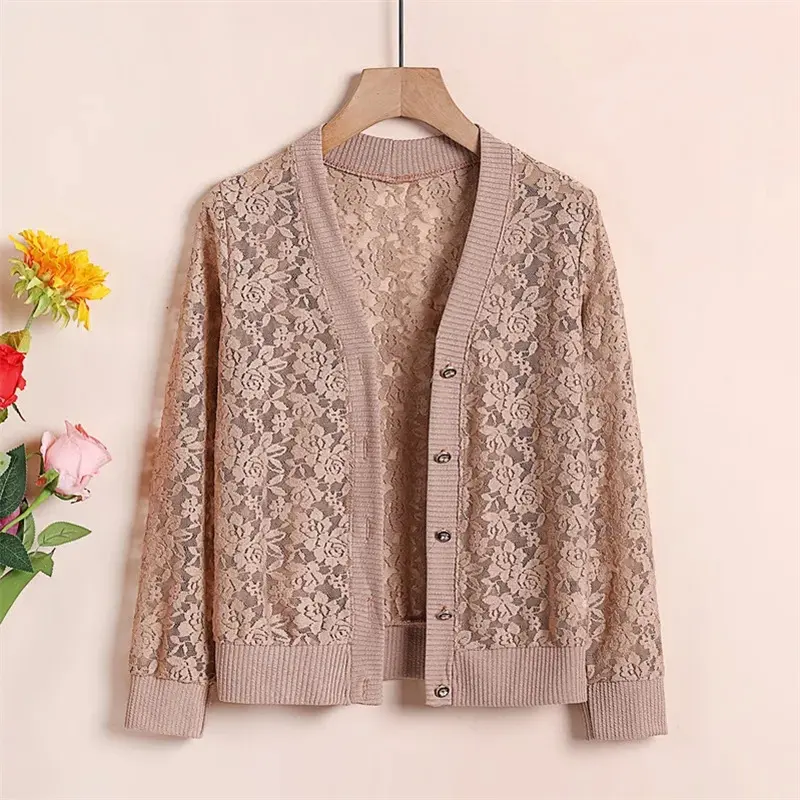 2025 New lace Cardigan Button Sunscreen Clothing Women Loose Spring Summer Thin Shawl knitted Hollow Coat Female Top