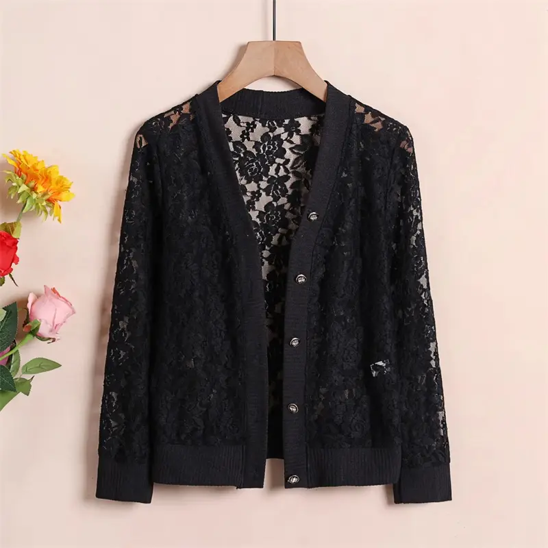 2025 New lace Cardigan Button Sunscreen Clothing Women Loose Spring Summer Thin Shawl knitted Hollow Coat Female Top