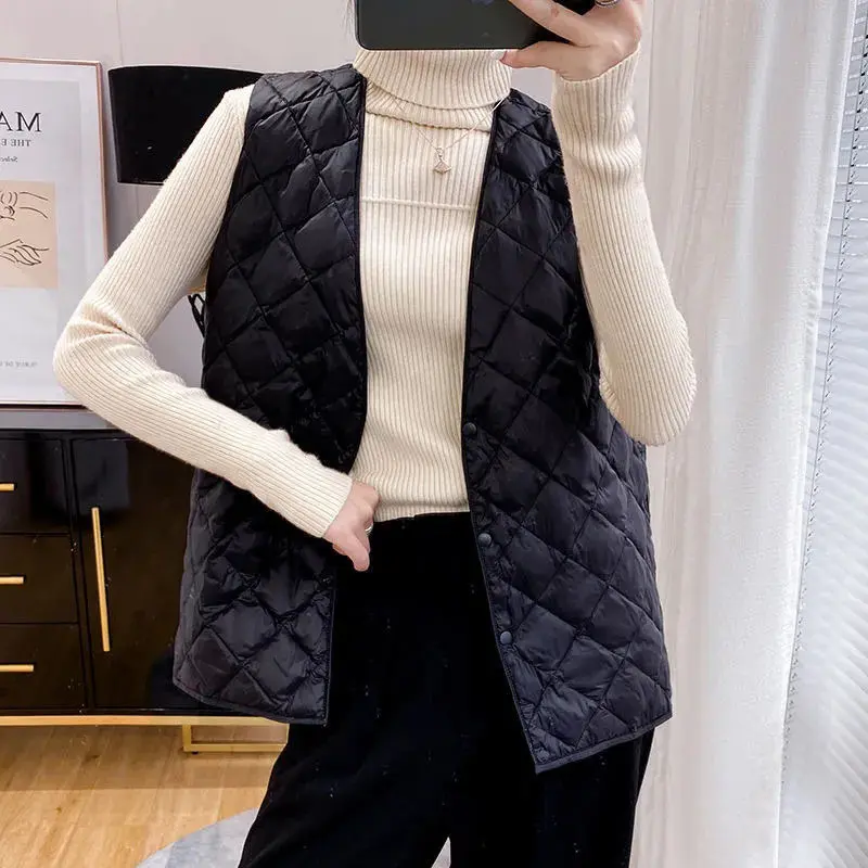 2025 Autumn Winter Down Cotton Vest Women's Loose V-neck  warm Light and Thin Coat women Sleeveless Waistcoat Jacket FemaleTops