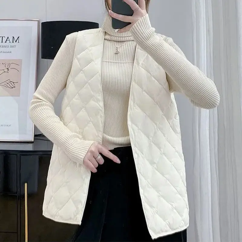 2025 Autumn Winter Down Cotton Vest Women's Loose V-neck  warm Light and Thin Coat women Sleeveless Waistcoat Jacket FemaleTops