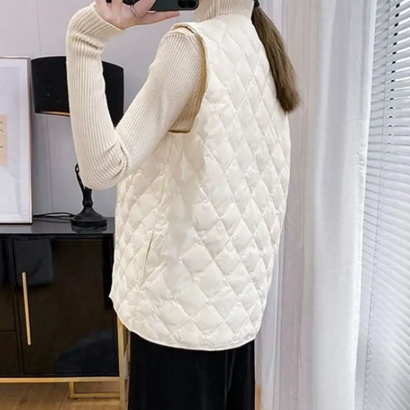 2025 Autumn Winter Down Cotton Vest Women's Loose V-neck  warm Light and Thin Coat women Sleeveless Waistcoat Jacket FemaleTops