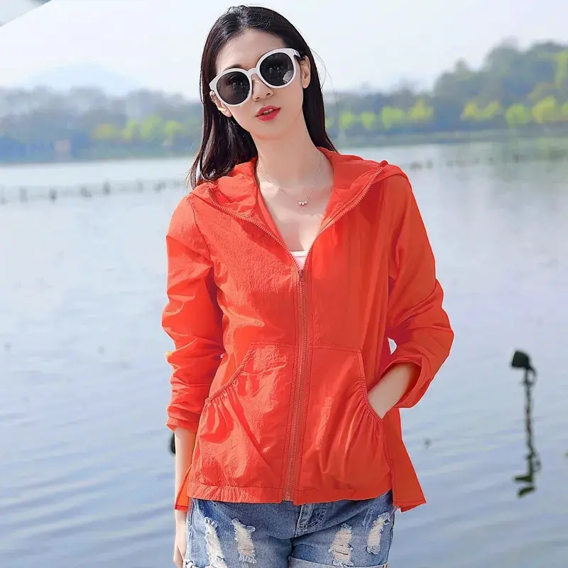 2024 New Summer Women Sun Protection Clothing Long Sleeve Short Hooded Breathable Sun Protection Clothes Ladies Outerwear Tops