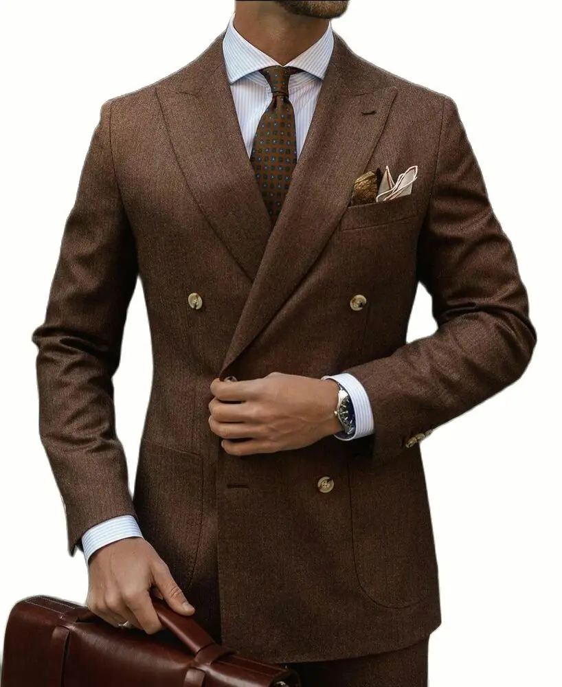 Business Men Suits Slim Fit Tuxedo Jacket Coats Groom Wedding Formal Tailored 2pcs