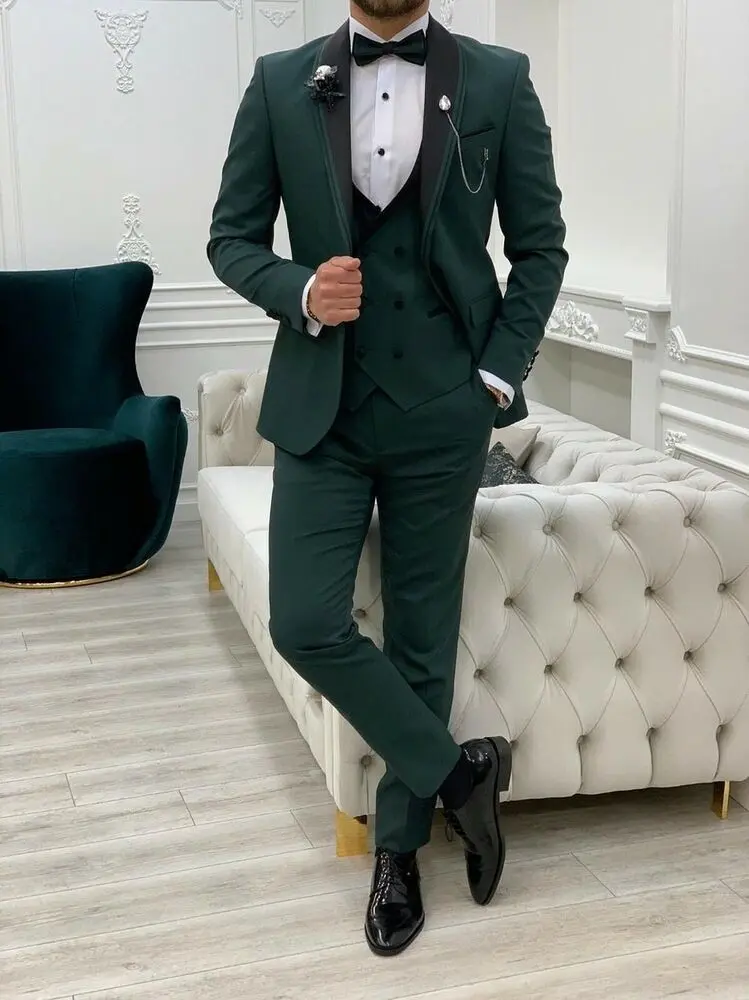 Mens Green Wedding  3 Piece Slim Fit Suit Elegant Evening Party Coat Pants  Coustime Homme Luxe