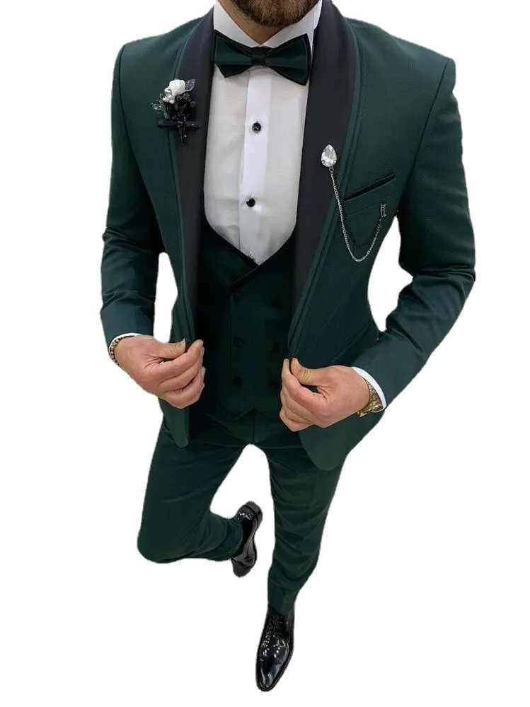 Mens Green Wedding  3 Piece Slim Fit Suit Elegant Evening Party Coat Pants  Coustime Homme Luxe