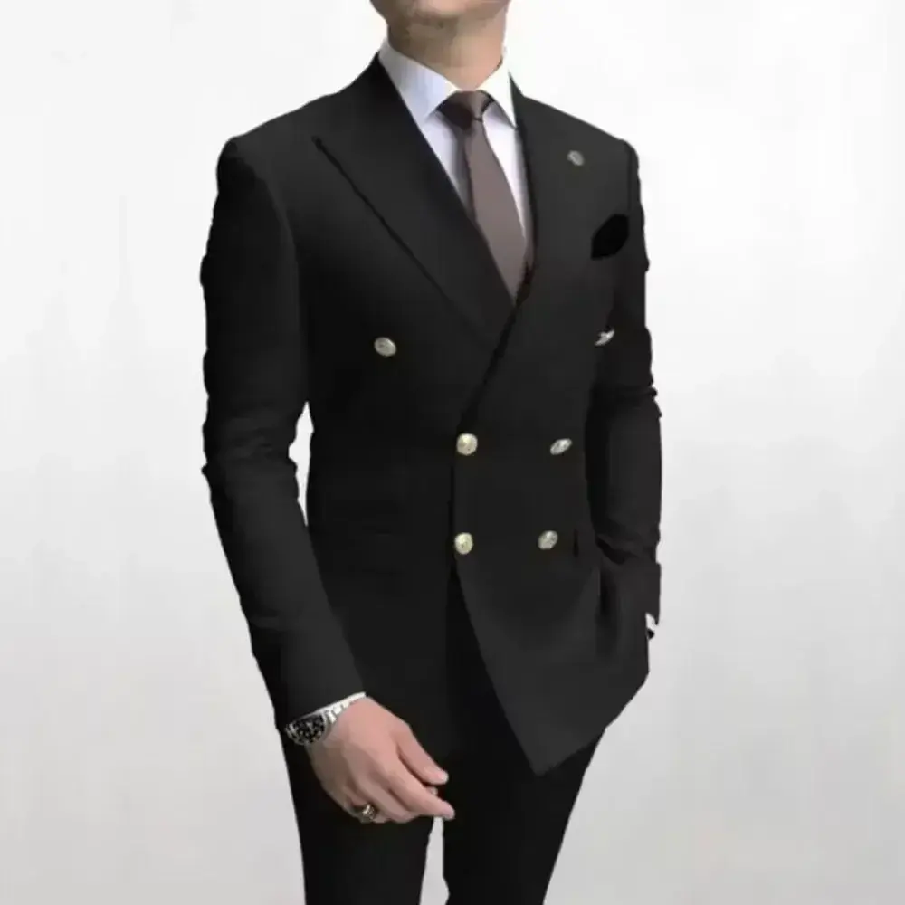 New Casual 2-piece Double Breasted Men's Suit Business Standard Cut Notch Lapel Wedding Ball Tuxedo (Suit + Pants) Men Clothing