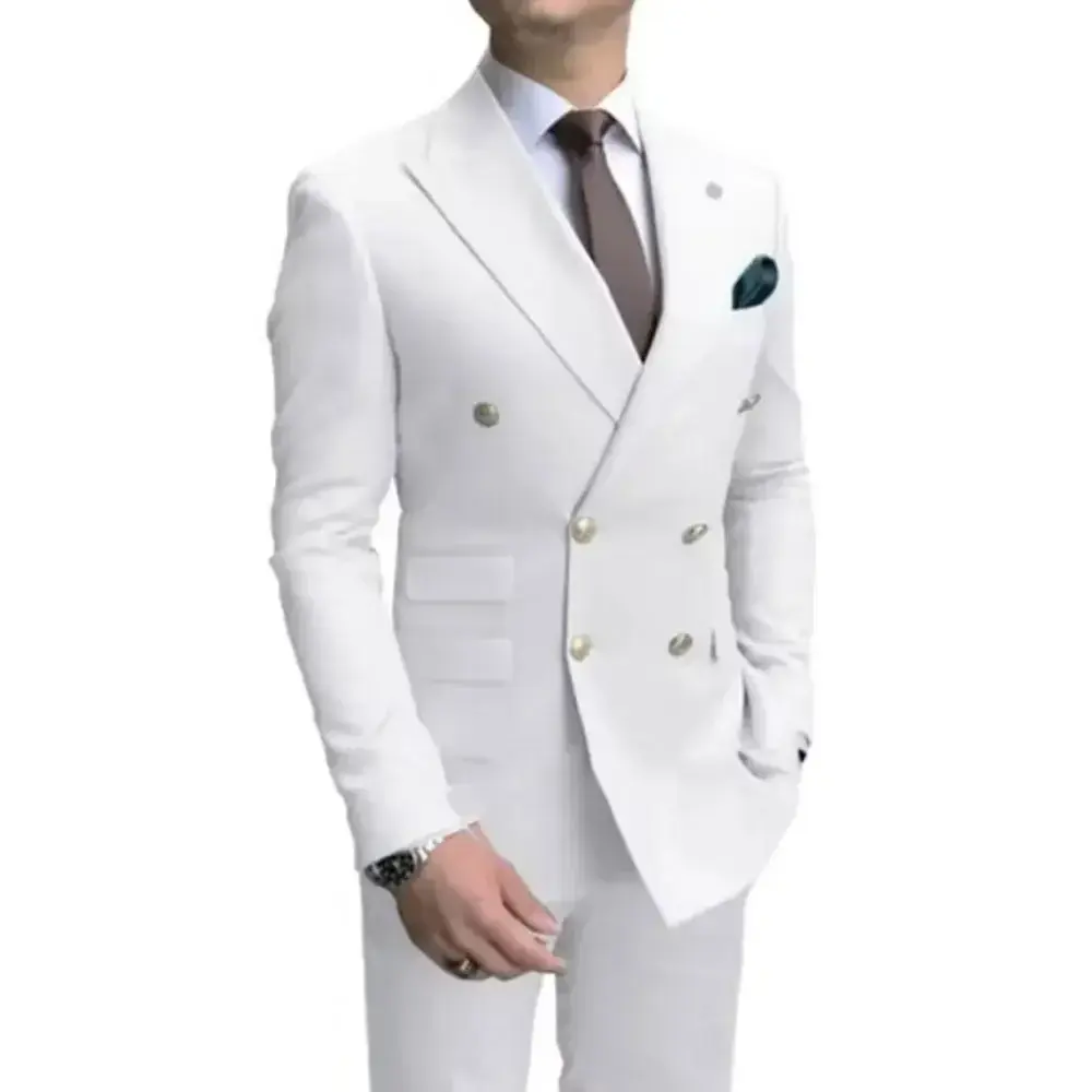 New Casual 2-piece Double Breasted Men's Suit Business Standard Cut Notch Lapel Wedding Ball Tuxedo (Suit + Pants) Men Clothing