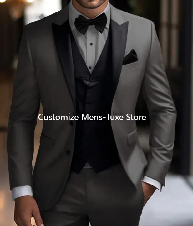 Costume Homme Red Jacket Pants with Black Vest 3 Piece Single Breasted Peak Lapel Regular Length Slim Fit Wedding Outfits Slim