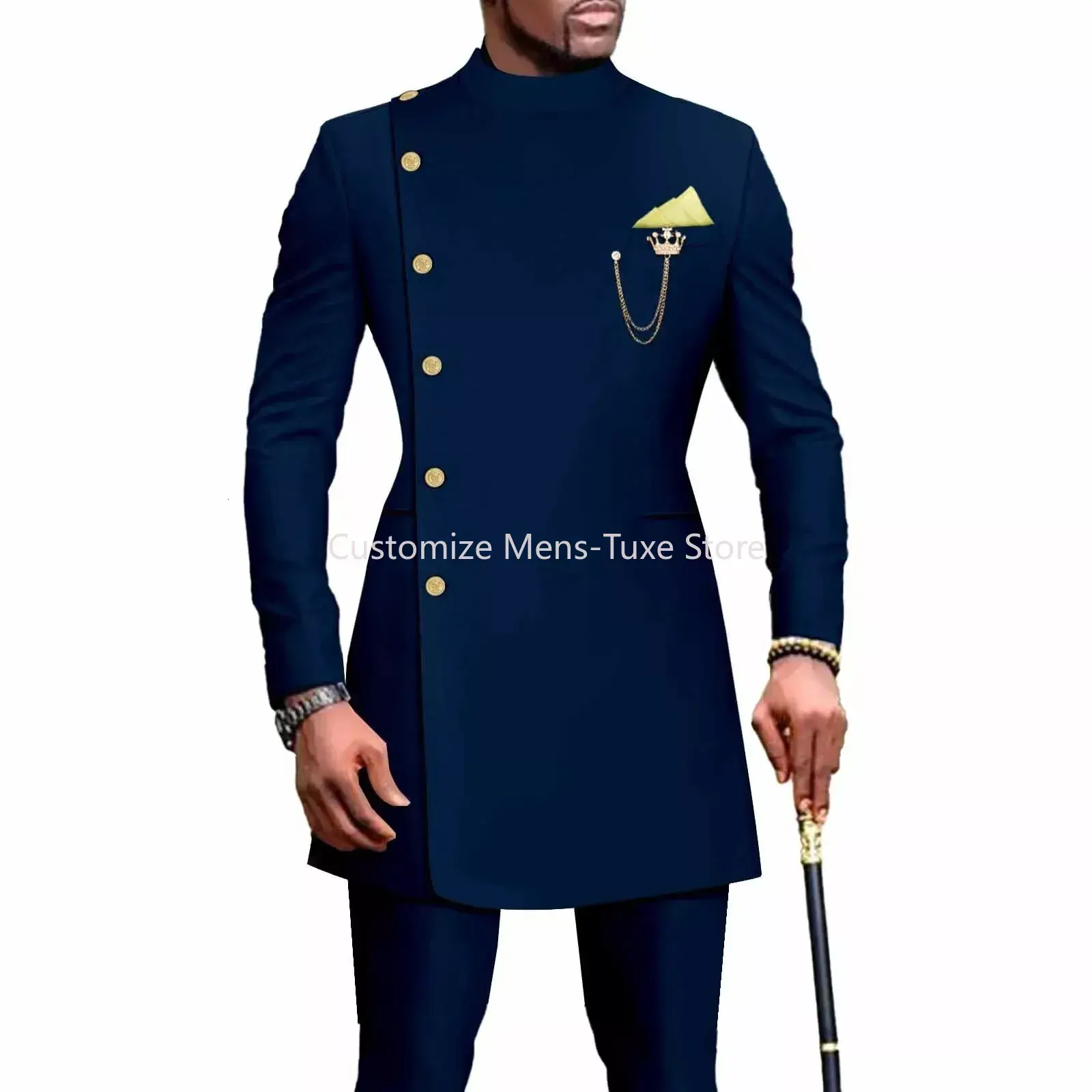 Mens Suits Blazers African Clothes for Men Suit 2 Piece Jacket Pants Traditional Wedding Slim Fit Solid Color Festival Party