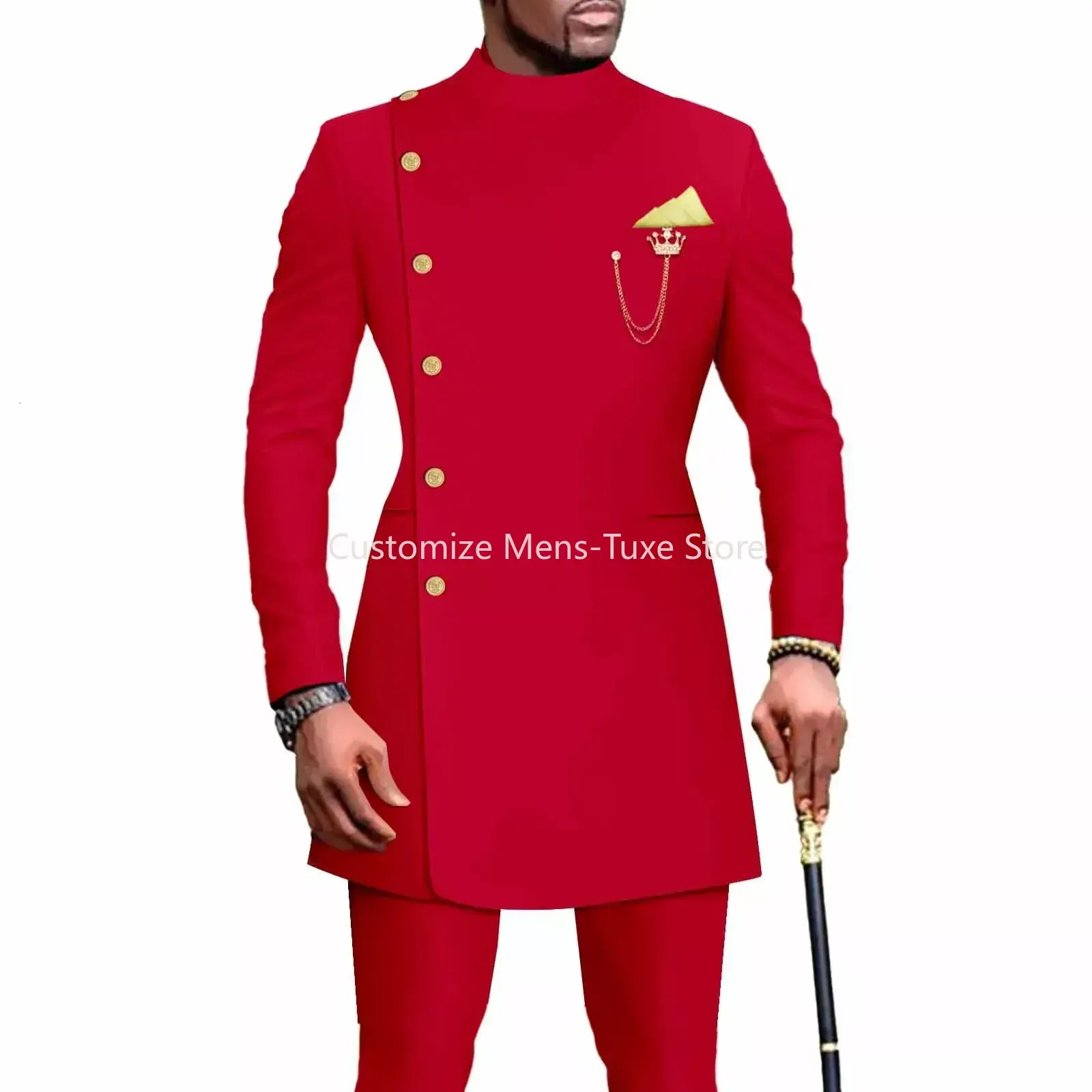 Mens Suits Blazers African Clothes for Men Suit 2 Piece Jacket Pants Traditional Wedding Slim Fit Solid Color Festival Party